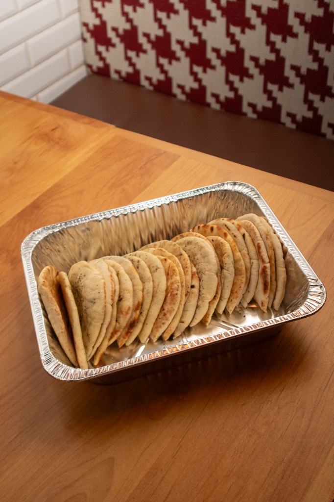 Catering tray of grilled pita bread